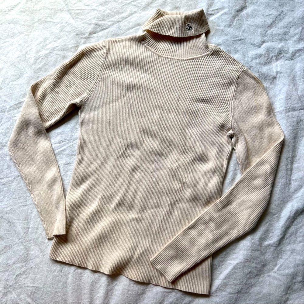 LRL Ralph Lauren Cream Turtleneck Sweater with Logo Stamp